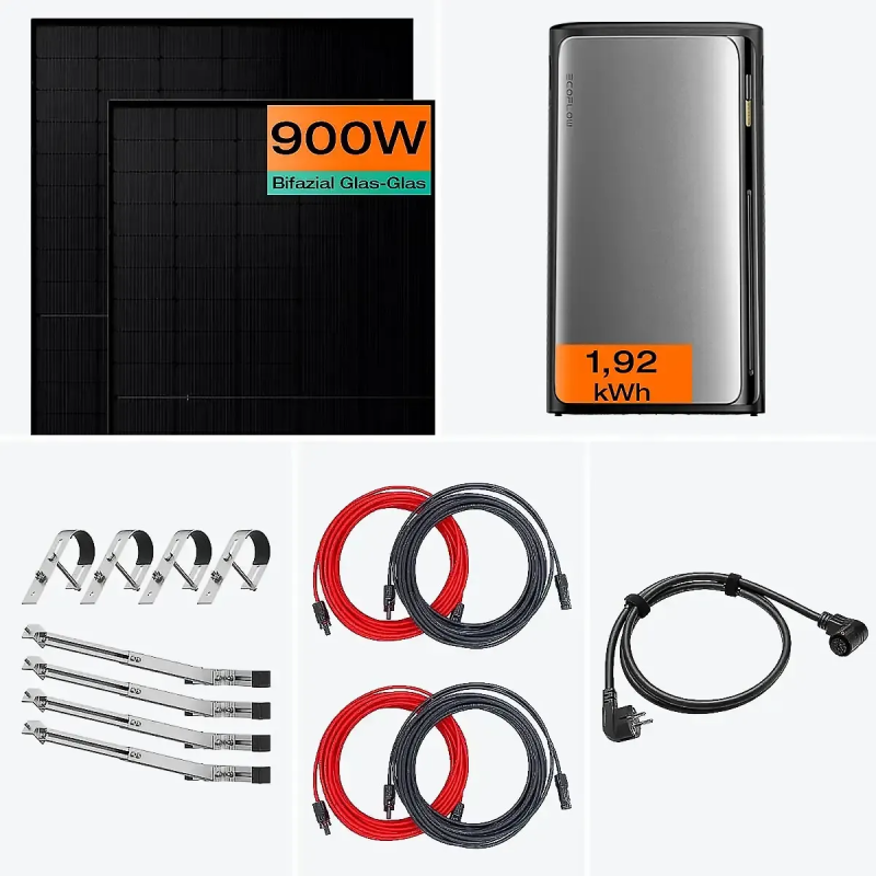 EcoFlow 900-W-Balkon-Solarstromstation mit STREAM Max-Akku (1,9 kWh) (2 Solarmodule)