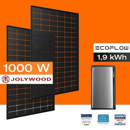 Balkon-Solaranlage EcoFlow 1000 Wp mit STREAM Max-Akku (1,9 kWh) (2 Solarmodule)