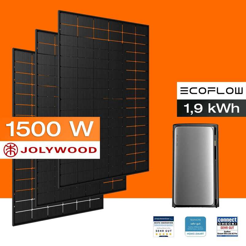 EcoFlow 1500 Wp balcony solar power station with STREAM Ultra 1.9 kWh battery (3 solar panels)