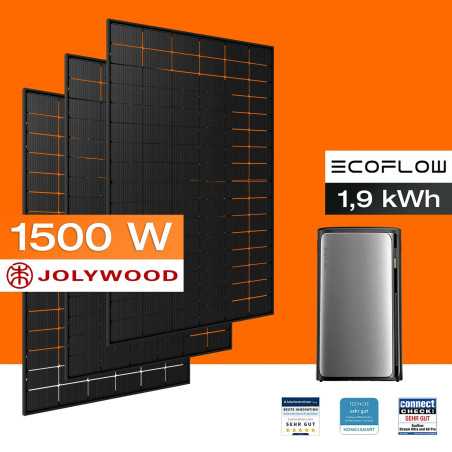 Balkon-Solaranlage EcoFlow 1500 Wp mit STREAM Ultra-Akku (1,9 kWh) (3 Solarmodule)