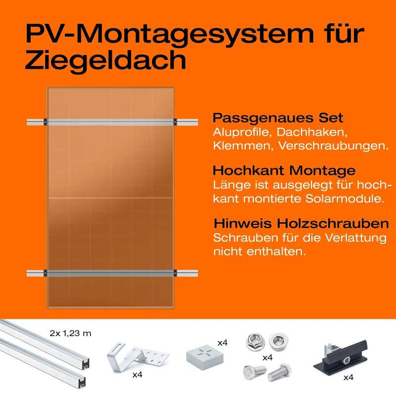 Befestigung für Solarmodule auf einem Ziegeldach/Schrägdach