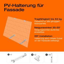 Solarmodul-Halterung für die Fassade (50° neigbar)