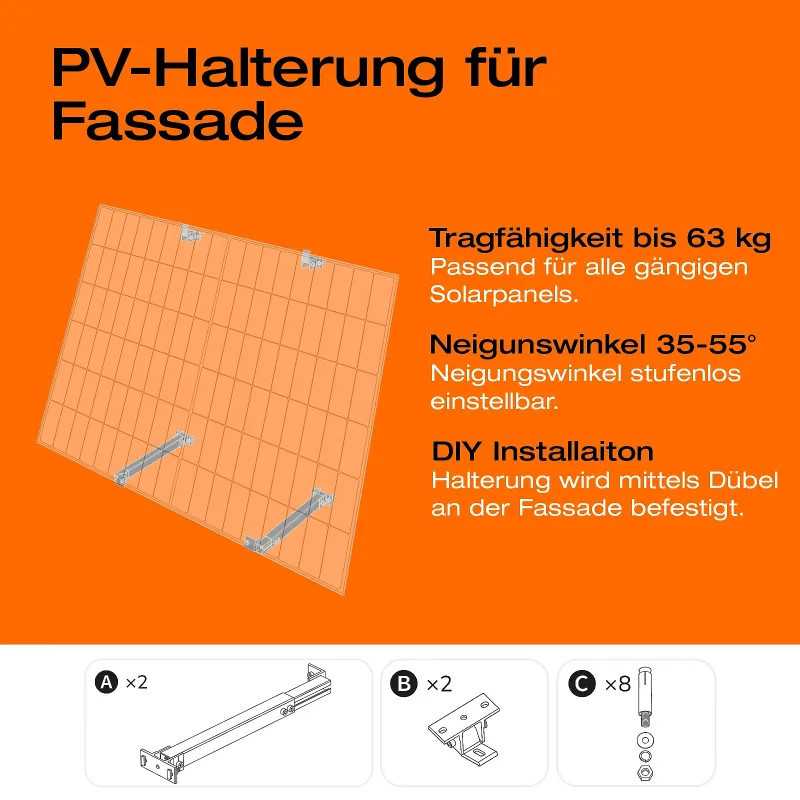 Befestigung für Solarmodule an der Fassade (mit einstellbarem Neigungswinkel)