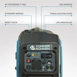 LPG Inverter Benzin Stromerzeuger Könner & Söhnen KS 2000iG S